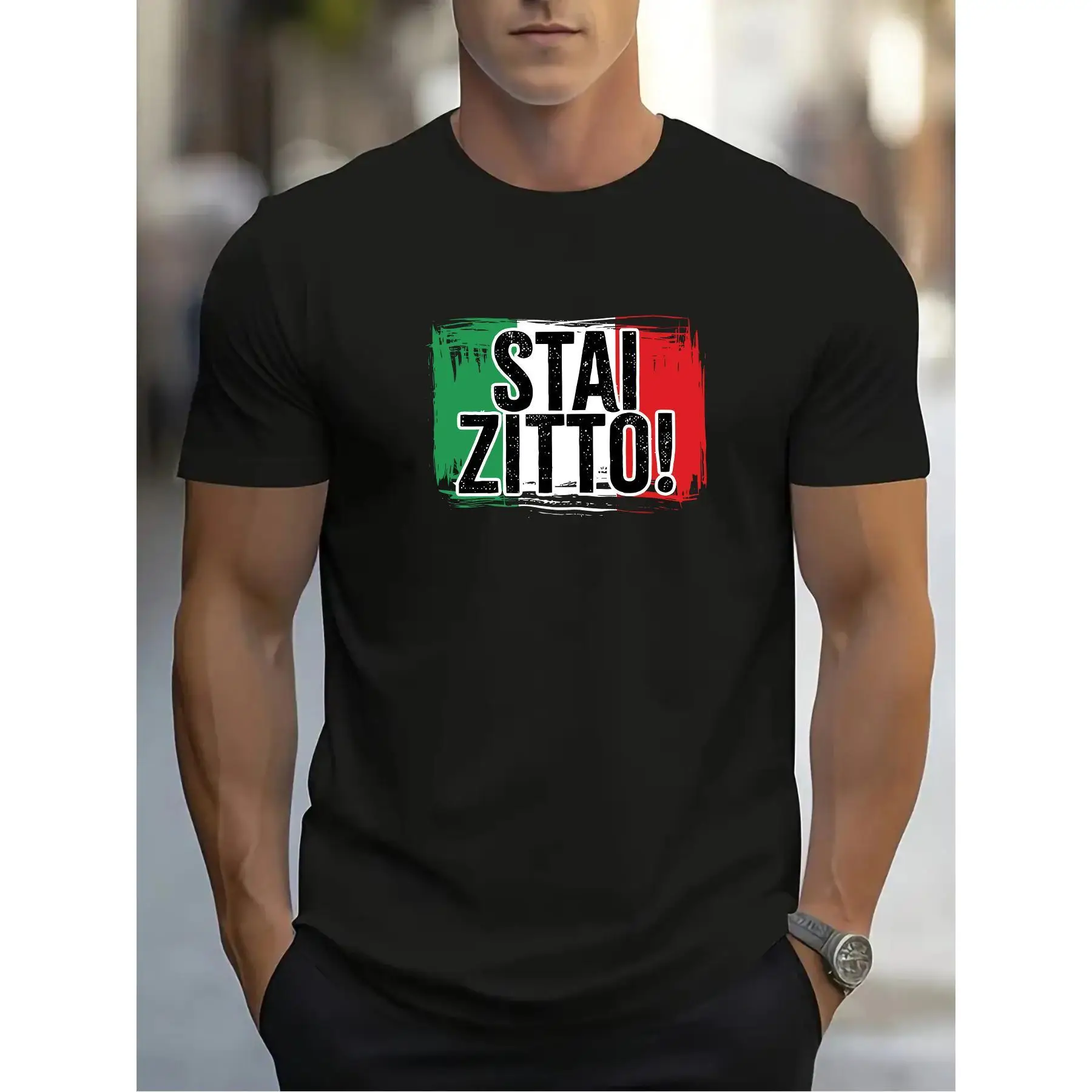 

Italian T-shirt Men Women Unisex Stai Zitto Slogan Graphic Tee Casual Short Sleeve Funny Quote Top Italy Flag