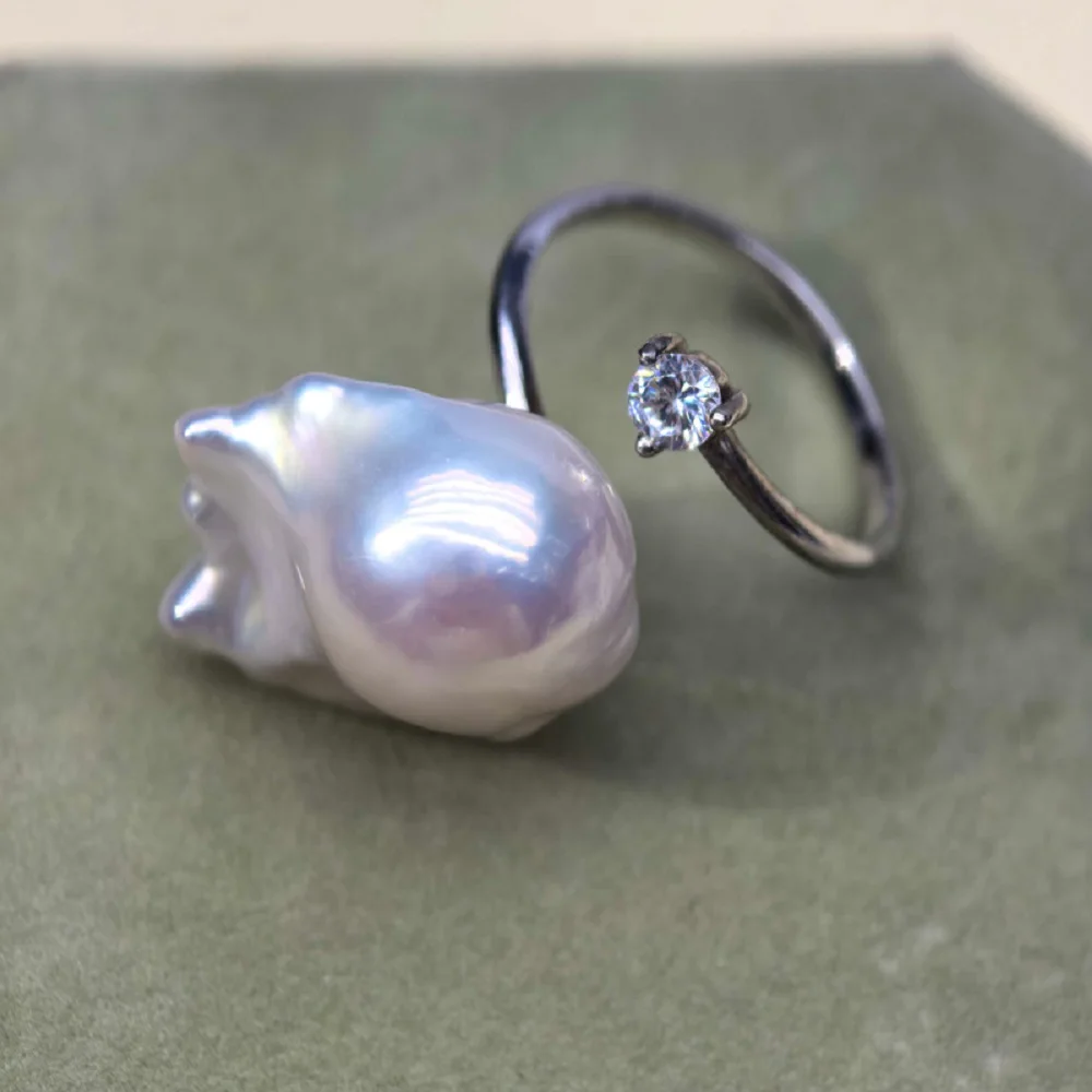 

Natural pearl ring 11x13mm small Baroque shaped pearl ring 925s