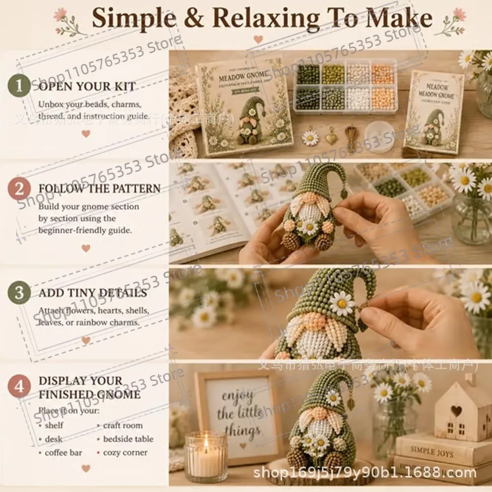 3D DIY Gnome Beading Art Set with Full Materials & Instructions Beading Craft Set Beaded Gnome DIY Kit for Adults & Craft Lovers