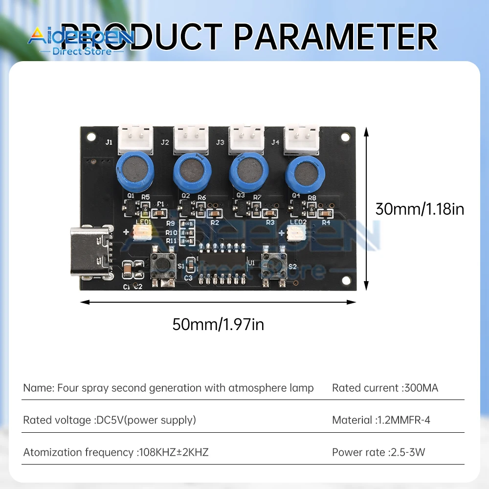 Type-C USB 5V Mini Humidifier DIY Kits Mist Maker and Driver Circuit Board 4 Fogger Atomization Film Atomizer Sheet Oscillating