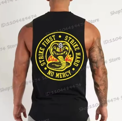 Sleeveless T-shirt for Men Cobra Kai Retro Tv Show Cotton Top Tees Summer Gift Mixed Martial Arts Essential T Shirts Sleeveless