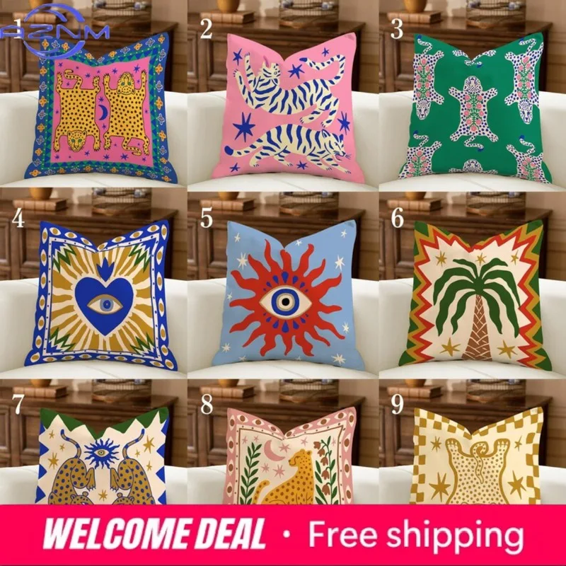Minimal Boho Sun Leopard Palm Tree Pillow Cover Decorative Cushion Case Modern Bohemian Home Decor