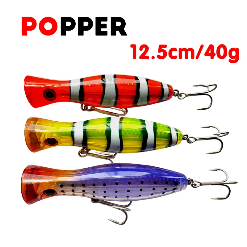 1 PCS Sea Fishing Big Popper 12.5cm 40g Laser Coating Top Water Fishing Hard Bait  Artifical Crankbait Wobblers For Pike Bass