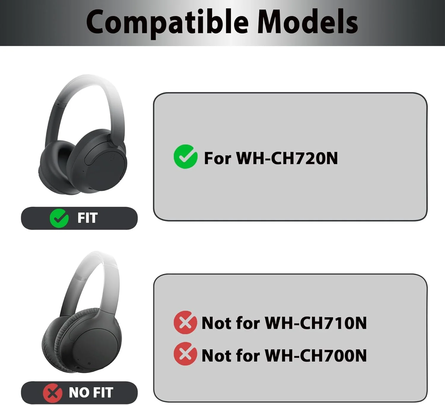 KUTOU Replacement Snap-On Headband Cushion Compatible with Sony WH-CH720N Headphones, Protein Leather & Memory Foam Headband Pad