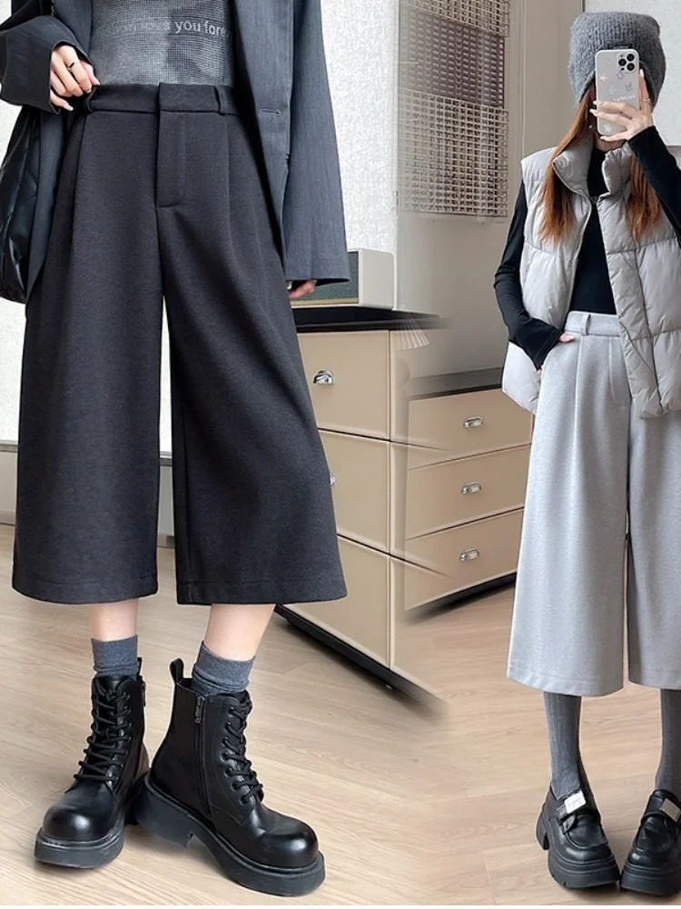 

Laid-ba Sle, широкие шерстяные брюки с высокой талией, женские повседневные брюки с эффектом похудения, зимнее новое поступление, Ele, маленький размер