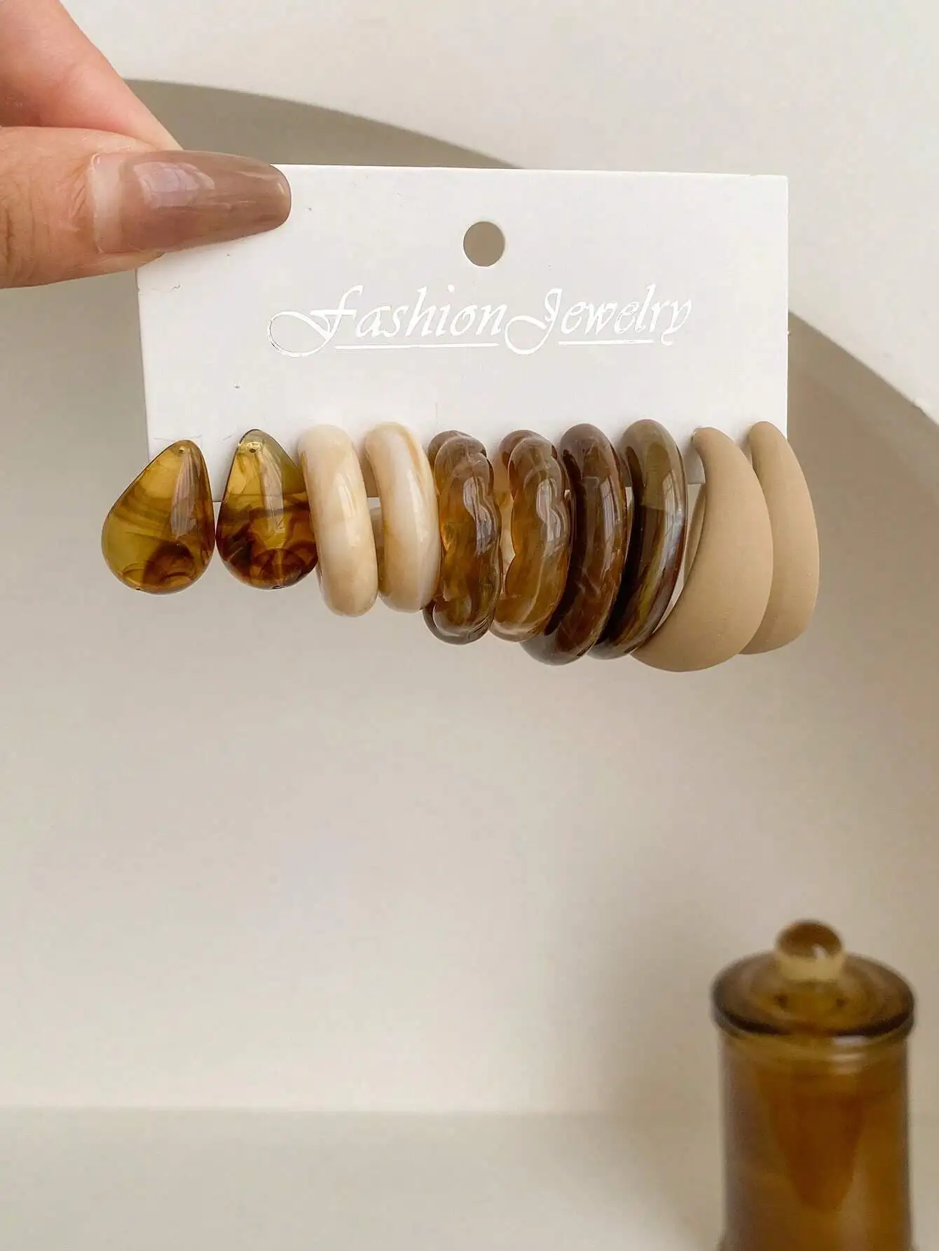 

1 Set of 5 Pairs Trendy Drop & Comma Shape Resin Earrings for Women, Minimalist Fashion Jewelry