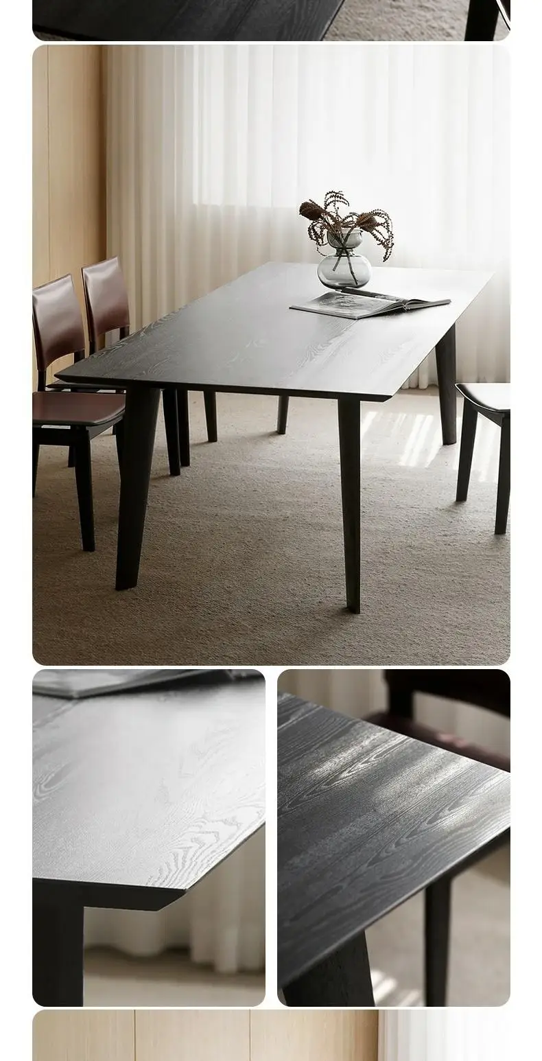Solid wood, dining table, black strip table, household, small apartment, simple office