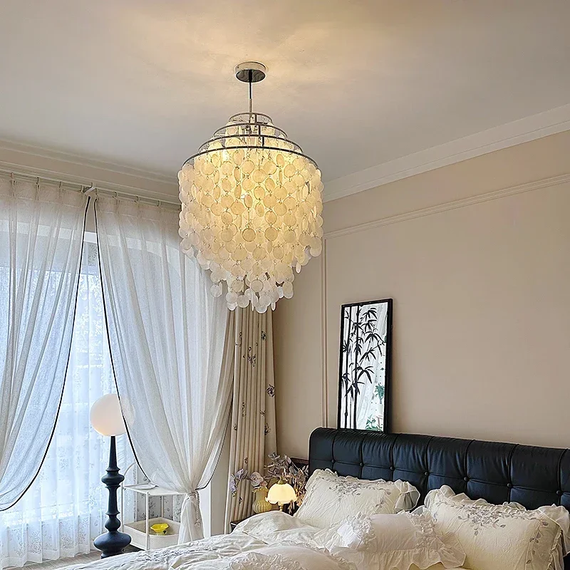 Italian French Living Room Chandelier Dining Room Modern Minimalist Natural Shell Designer Creative Wind Chimes Hanging Lamp