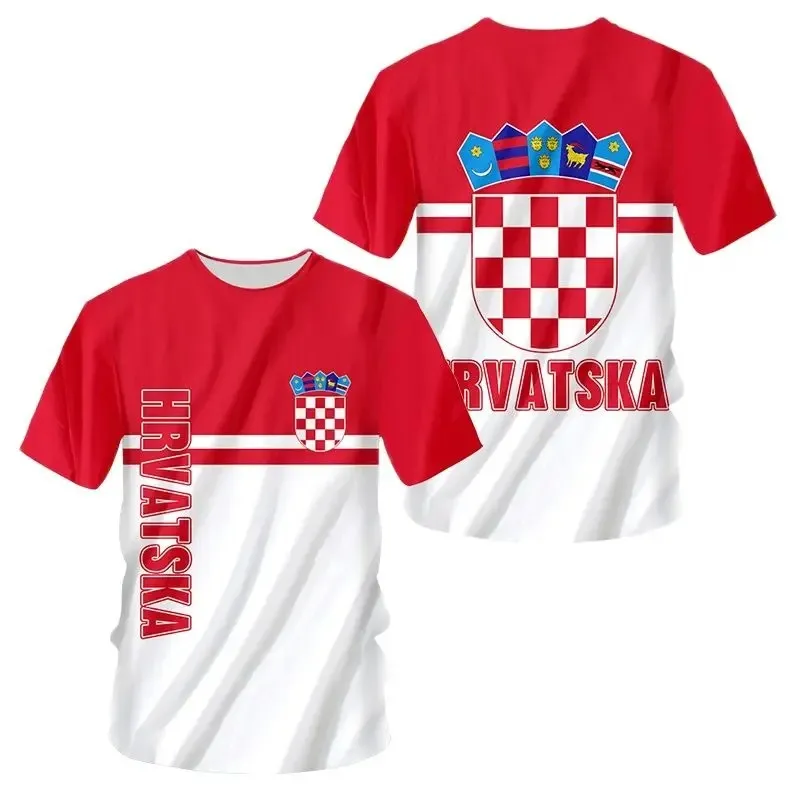 New Croatia Flag Shirt Men Summer Croatia Emblem Printing Fashion Design Funny Soccer Jersey O Ncek Hrvatska T Shirt Wholesale