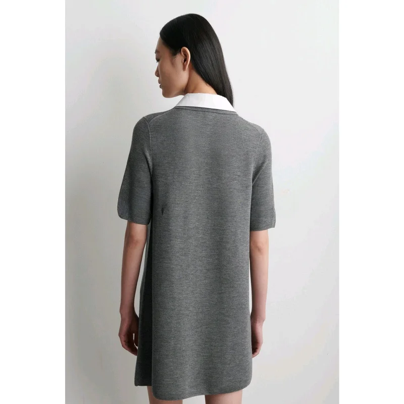 Spring New Arrival Women's Standard Fit Contrast Color Collar Short Sleeve A-Line  Dress French Style Knitted Polyester