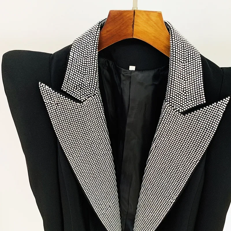 2024 nieuwste modeshow designer jas dames stijlvolle piek schouder strass diamanten kralen blazer