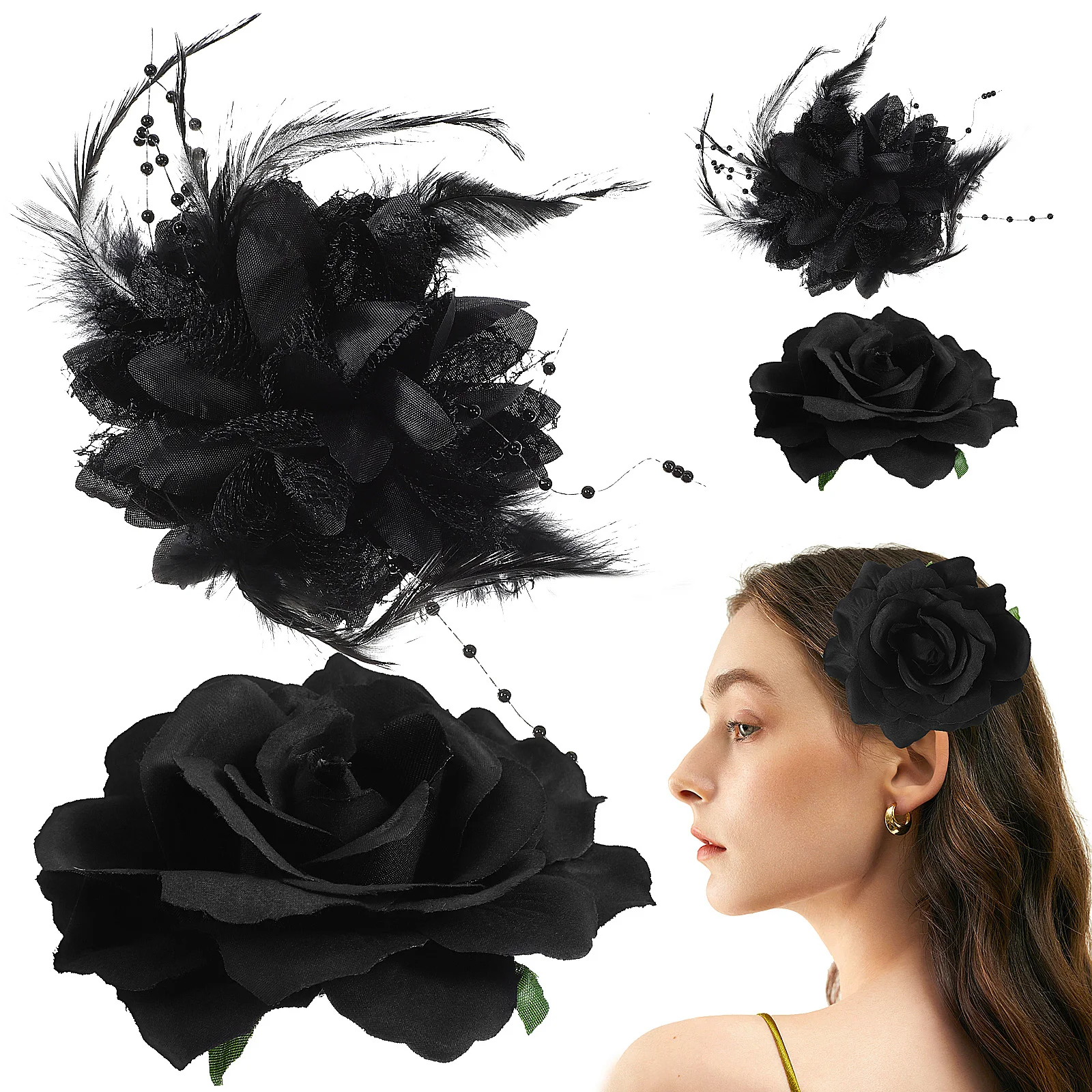 

4 Pcs Matte Hair Clips Flower Black 4-Pack Barrettes for Women Accessories Color Toppers