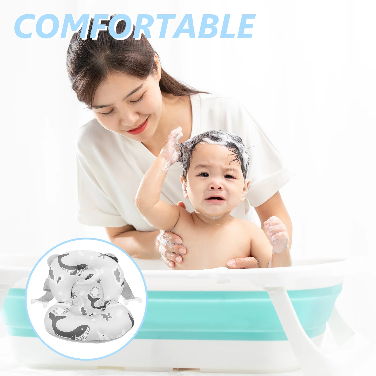 دعم صافي قابل للتعديل حوض استحمام الرضع دش وسادة سجادة ضد الإنزلاق لحديثي الولادة الاستحمام حوض استحمام الطفل حصيرة حمام الرضع دعم الوسادة #1