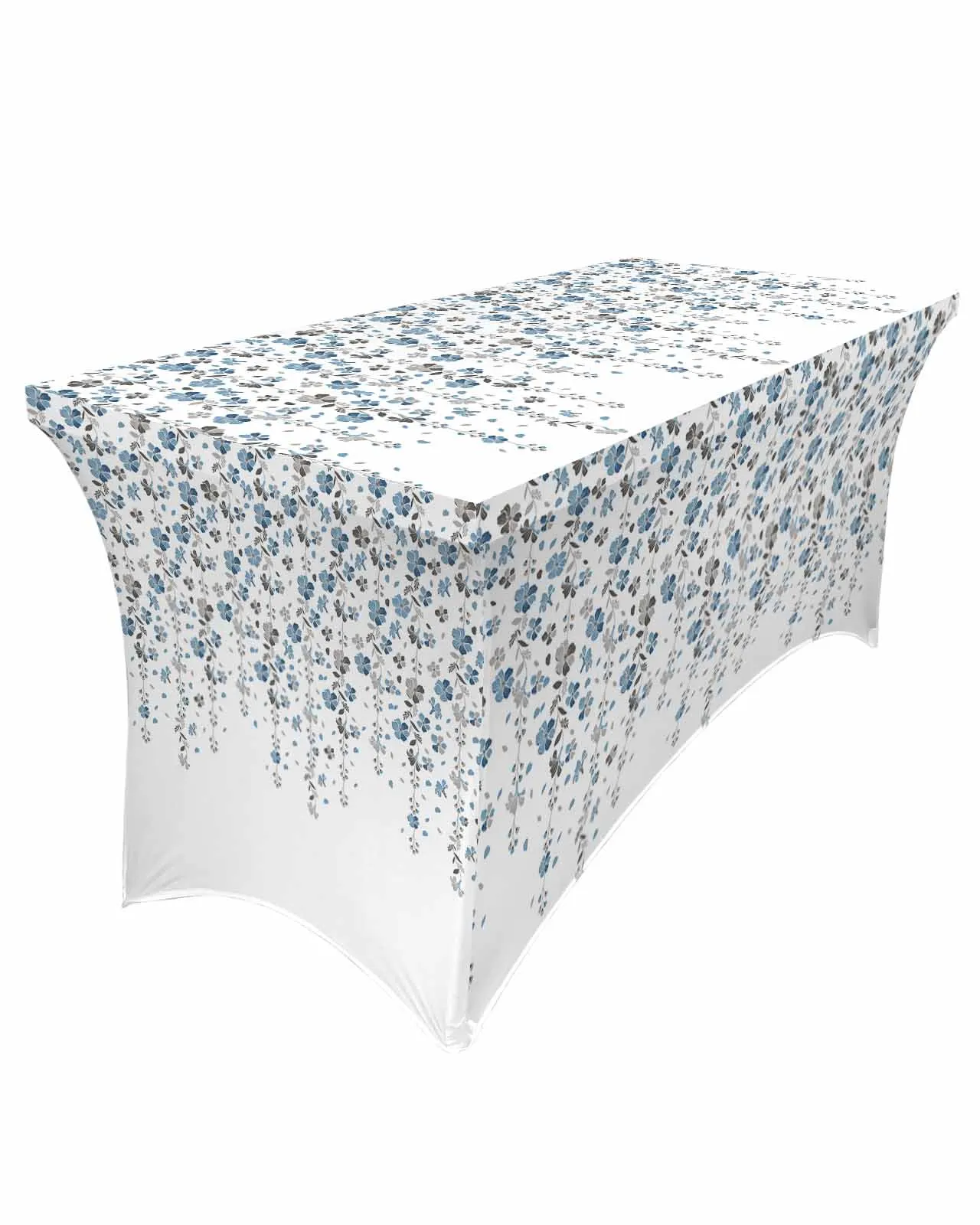 Blue Grey Flower Elastic Table Skirt Wedding Hotel Birthday Table Cover Buffet Table Tablecloth Decor