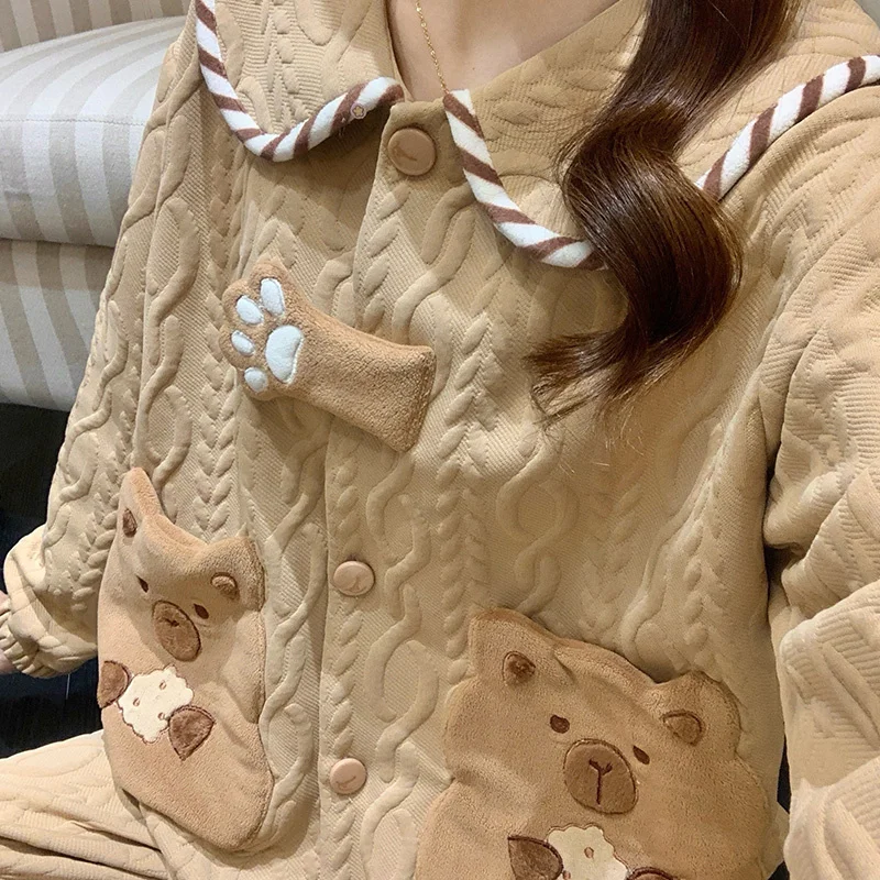 

Pajama Sets Oversized Women Female Polkadot Fleece Sleepwear Lace Up Purple Cap Sleeve Seasonal Girl Checkered Modern Velvet Ins