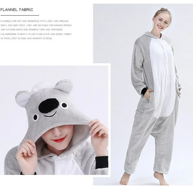 Gray Koala Sleepwear Pajamas Animal Cosplay Costume Flannel Pijama Warm Winter Night Wears Pajama Sets