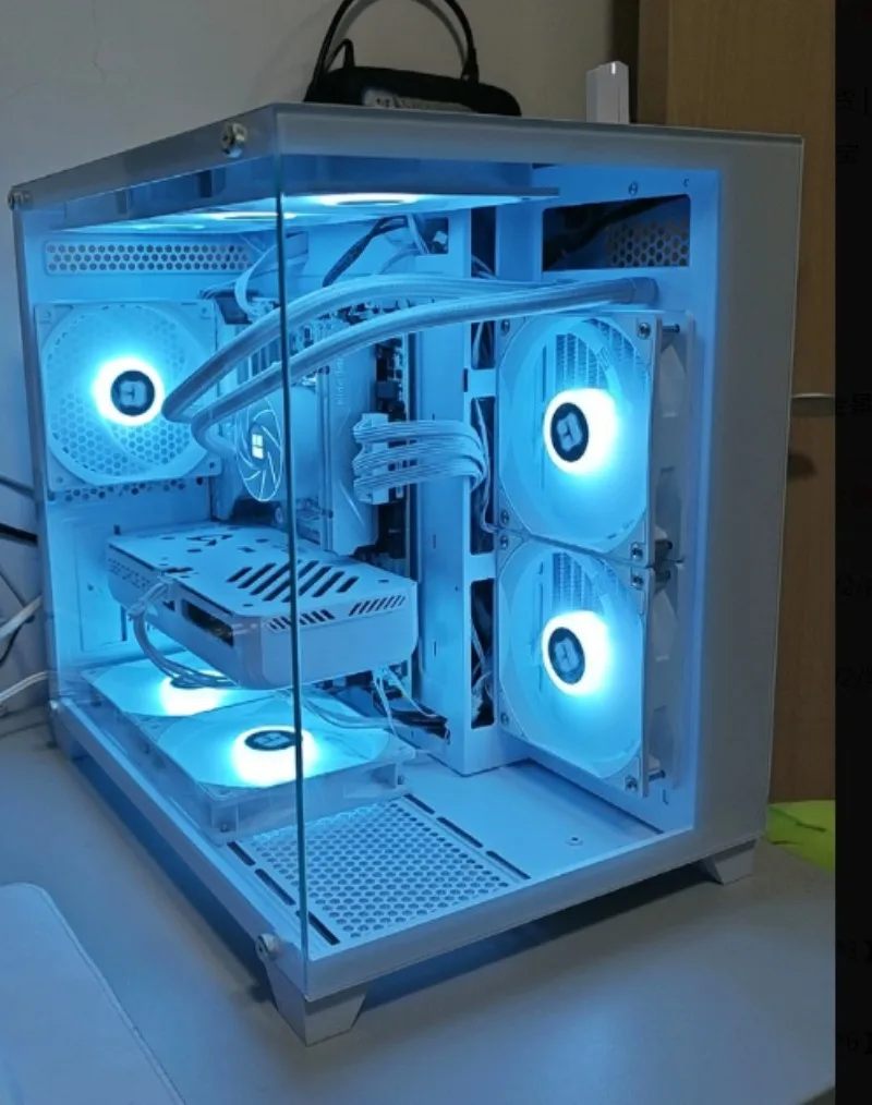White MATX PC Case, Tempered‑Glass Full Side Panel Computer Chassis, Support 240mm Water Cooling & Vertical GPU Mount