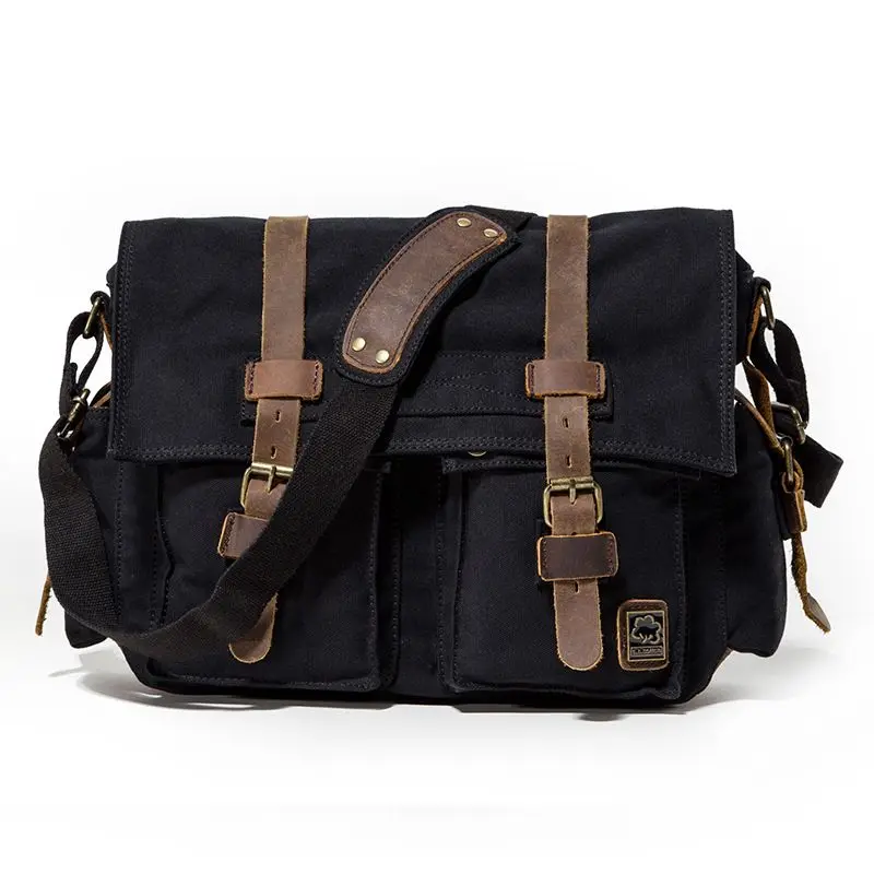 Fashion Vintage Leather Canvas Women's Men's Messenger Bag Cotton Canvas Crossbody Bag Men Shoulder Bag Sling Casual Bag