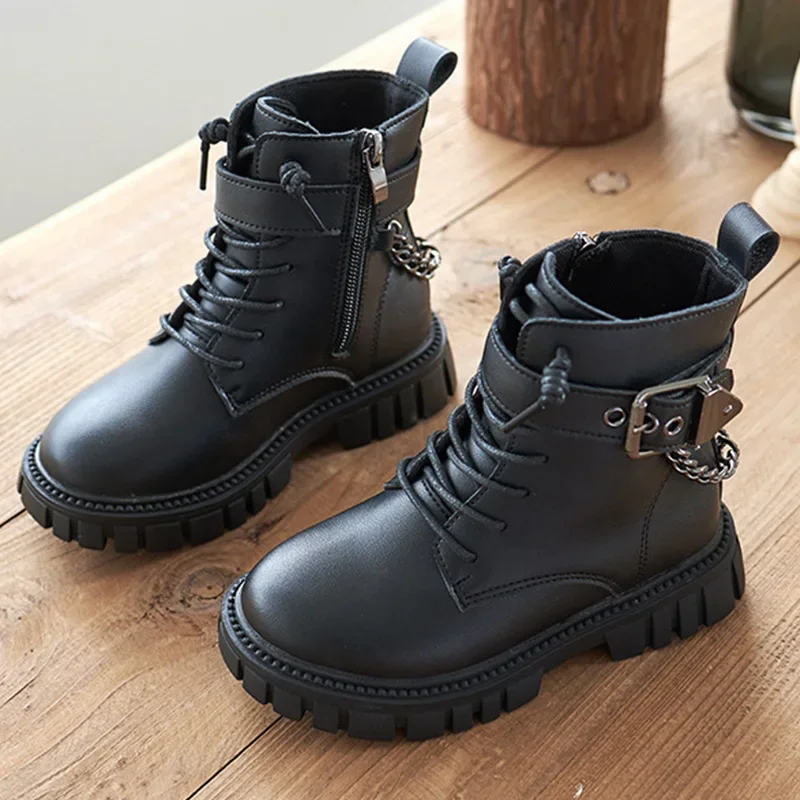 New Kids Shoes Soft Sole Casual Ankle Boots Girls Cotton Shoes Zipper Non Slip Leather Boots Boys Student Shoes Children Shoes