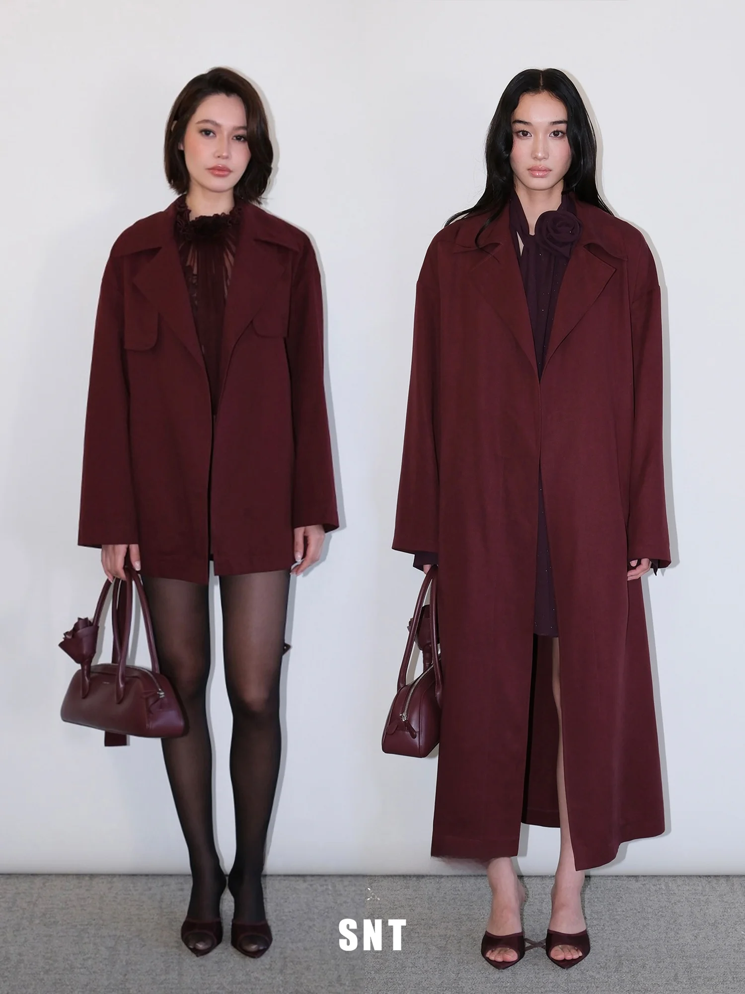 

Ретро-пальто SNT винного цвета с длинными рукавами, элегантное, для повседневной носки, женская ветровка с V-образным вырезом на молнии, однотонная.