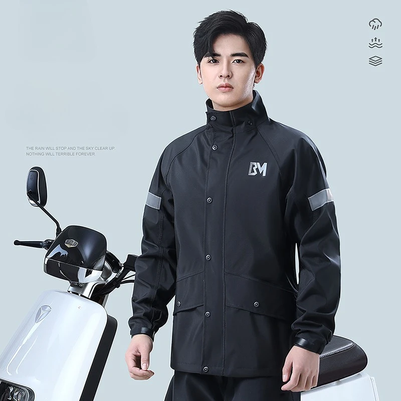 

Thick Raincoat and Rainpants Suit Men Waterproof Motorcycle Electric Car Split Raincoat Reflective Rainwear Travel Rain Poncho