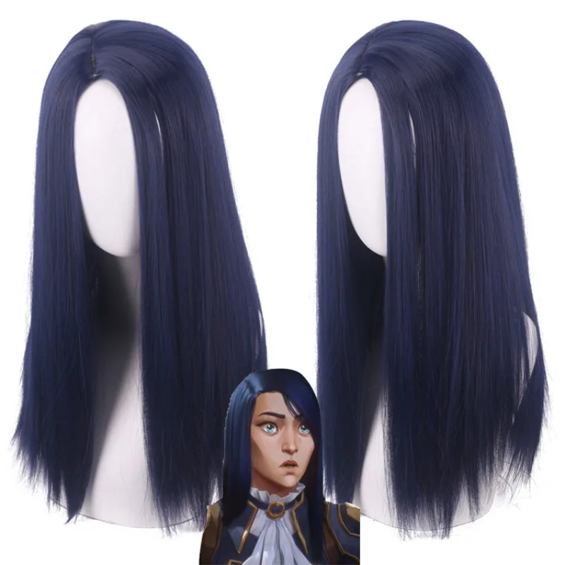 Game LOL Arcane Caitlyn Kiramman Cosplay Wig Women Long Straight Blue Hair Heat Resistant Synthetic Wigs Halloween Accessories