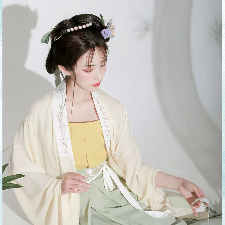 Original Chinese Style Hanfu Female Student Ancient Dress Daily Song Made Three Piece Set of Clothes with Waist Length Ru Skirt