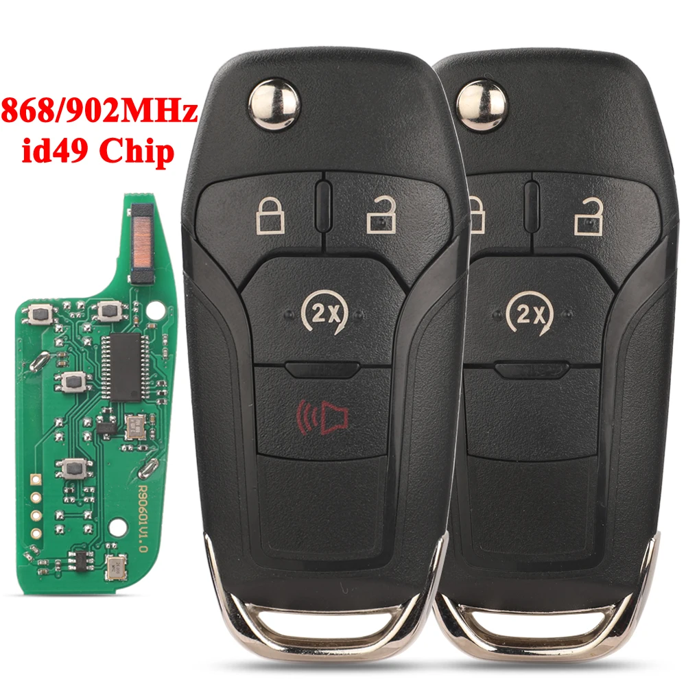 กุญแจรีโมทรถยนต์ jingyuqin 868/902MHz 3/4 ปุ่ม ชิป PCF7945P /HITAG PRO 49 สำหรับ Ford F150 250 ปี 2015-2020 ระบบเข้าออกแบบไร้กุญแจ N5F-A08TDA