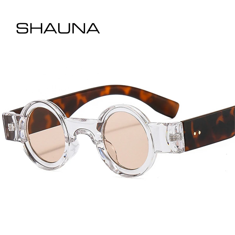 SHAUNA Retro Small Round Women Punk Sunglasses Shades UV400 Fashion Clear Ocean Lens Eyewear Men Trending Rivets Sun Glasses