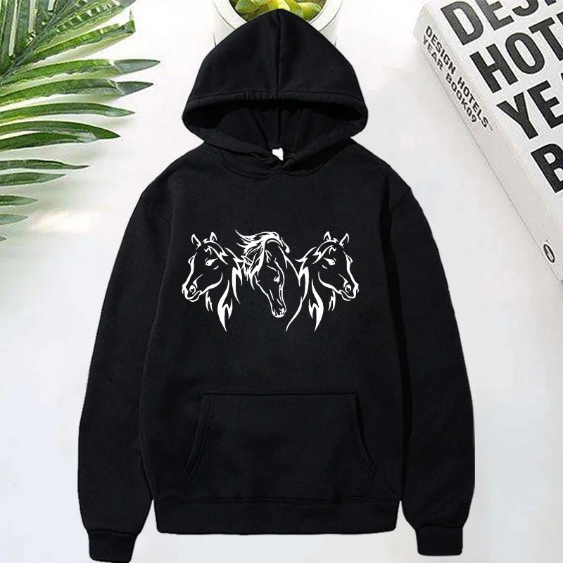 Nuevas sudaderas con capucha con estampado de cabeza de caballo para mujer, sudaderas deportivas informales de moda, jerséis para mujer, Tops