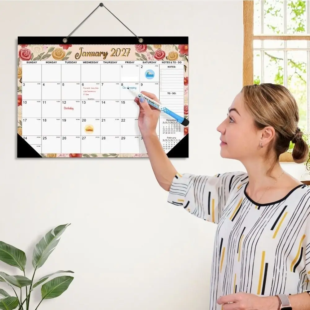 18 Months 2027 Wall Calendar Daily Planning Colorful English Hanging Calendar Waterproof Cover January 2027- June 2028