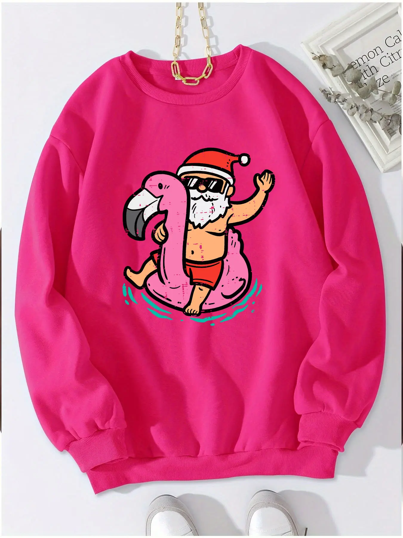 

Autumn & Winter Y2K Hoodies Flamingo Santa Claus Print Interesting Street Women Man Sweatshirts Long Sleeves O-neck Pullovers