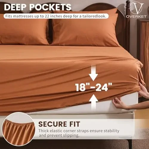 100% Linen Sheet Set Queen Size Extra Deep Pocket Fits 18-24 Inch Mattress, Breathable & Soft, Smooth 4-Piece Set for