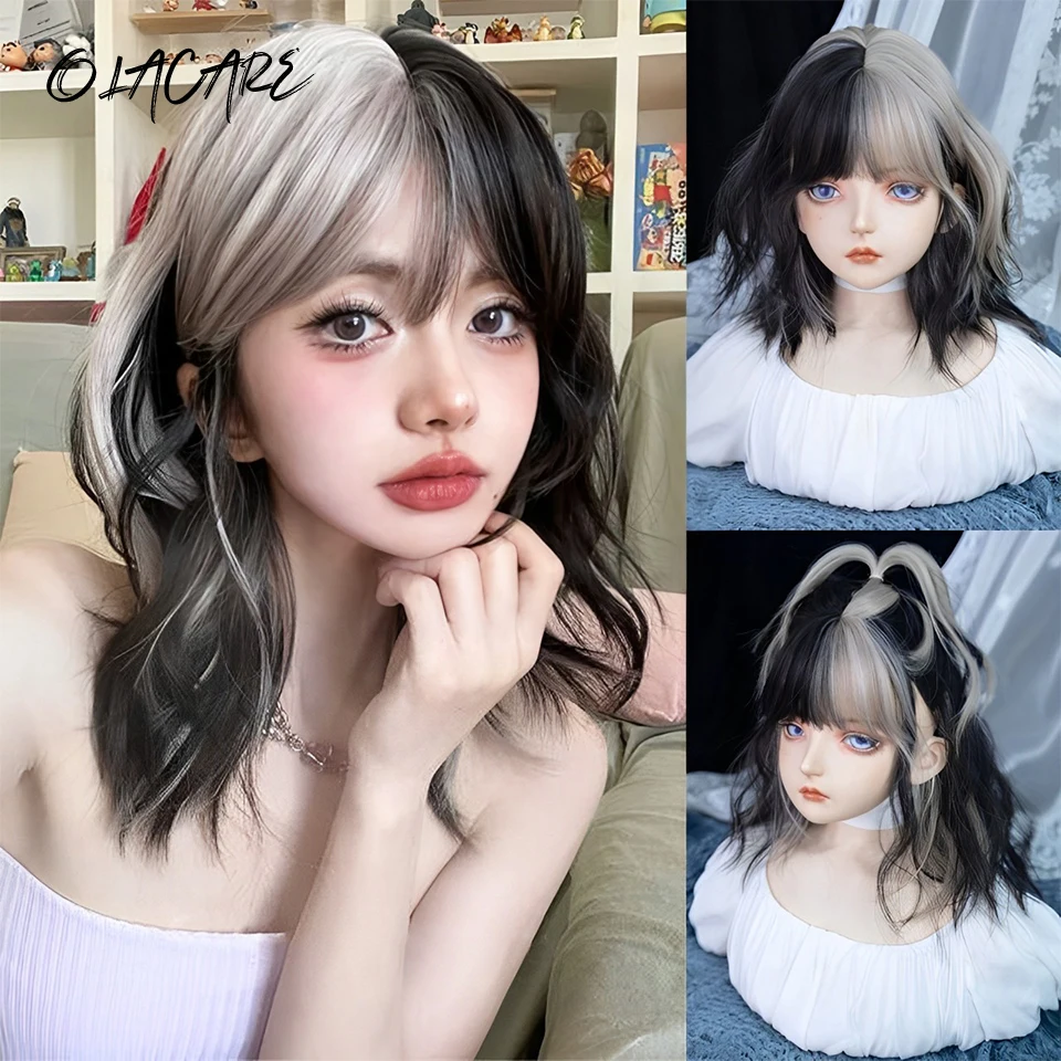 OLACARE Black Short Curly Hair Wig for Women High Quality Synthetic Natural Big Wave Fashion Ladies Wig