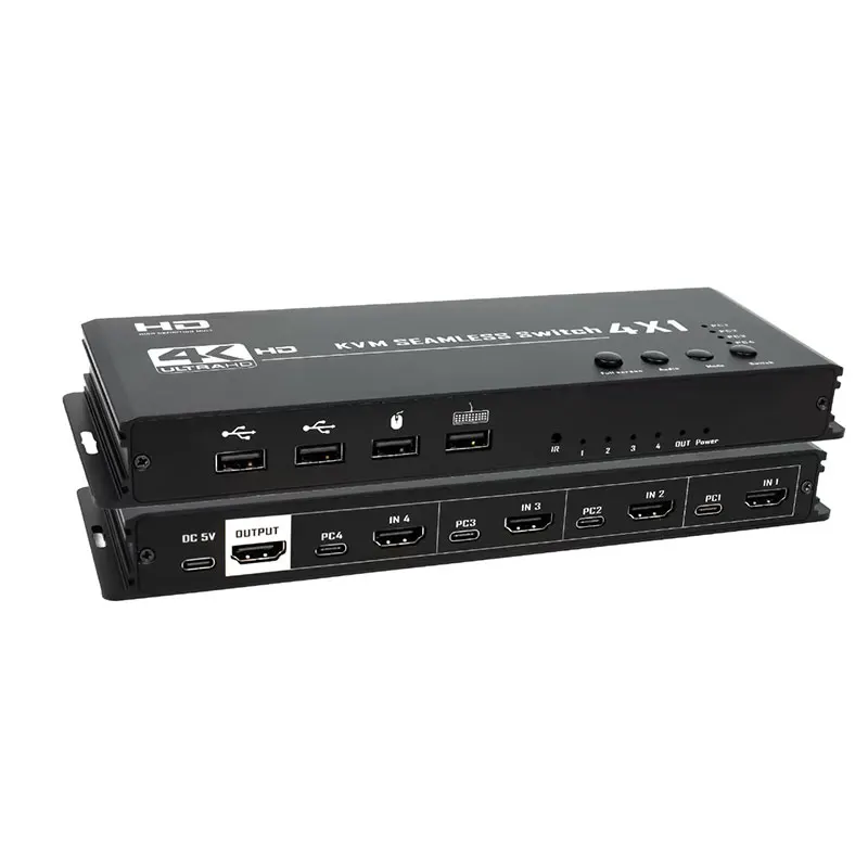 

4K KVM Seamless Switch HDMI-compatible MultiViewer 4 PC Sharing 1 monitor With 4 USB Mouse Keyboard Synchronous HotKey Control