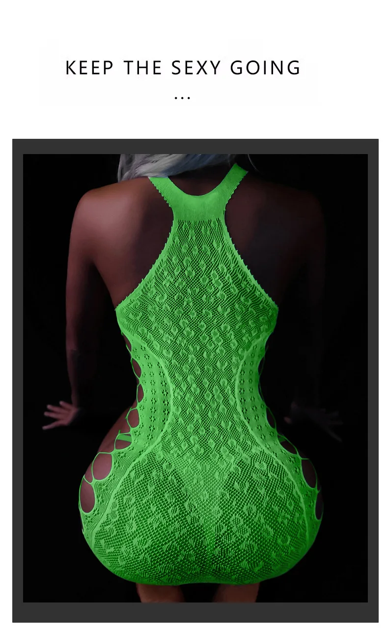 Brilha no escuro lingerie sexy bodycon vestido oco rendas macacão atacado direto da fábrica dropshipping roupa de noite conjunto de sedução