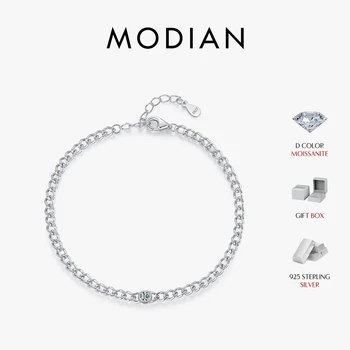 MODIAN D color VVS1 Cearl Round Moissanite Bracelets for Women 925 Sterling Silver Fashion Gourmette Link Chain Bracelet Jewelry