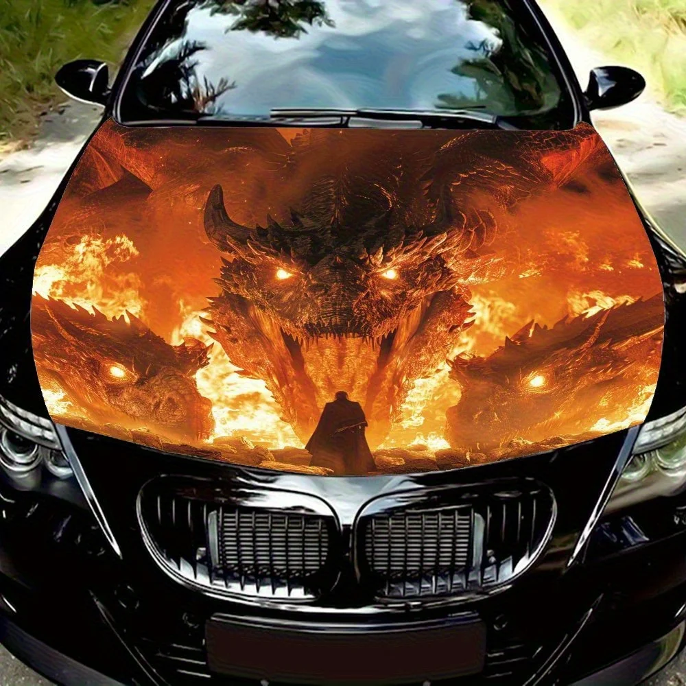 

Warriors Vs. Dragons Car Hood Decal Sticker - Durable Vinyl Wrap For Most Vehicles, Protective Engine Hood Film, Automotive Exte