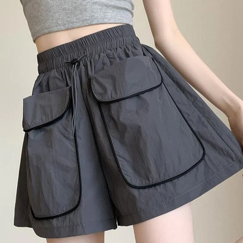 Quick-drying Tooling Shorts Women's Summer New Loose and Thin Big Pockets Casual High-waisted A-word Wide-leg Hot Pants Shorts