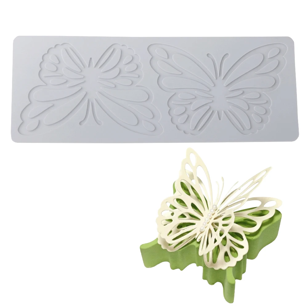 2 Cavity Butterfly Fondant Lace Mat Chocolate Crisp Plating Decorative Mold Molecular Gastronomy French Pastry Silicone Mold