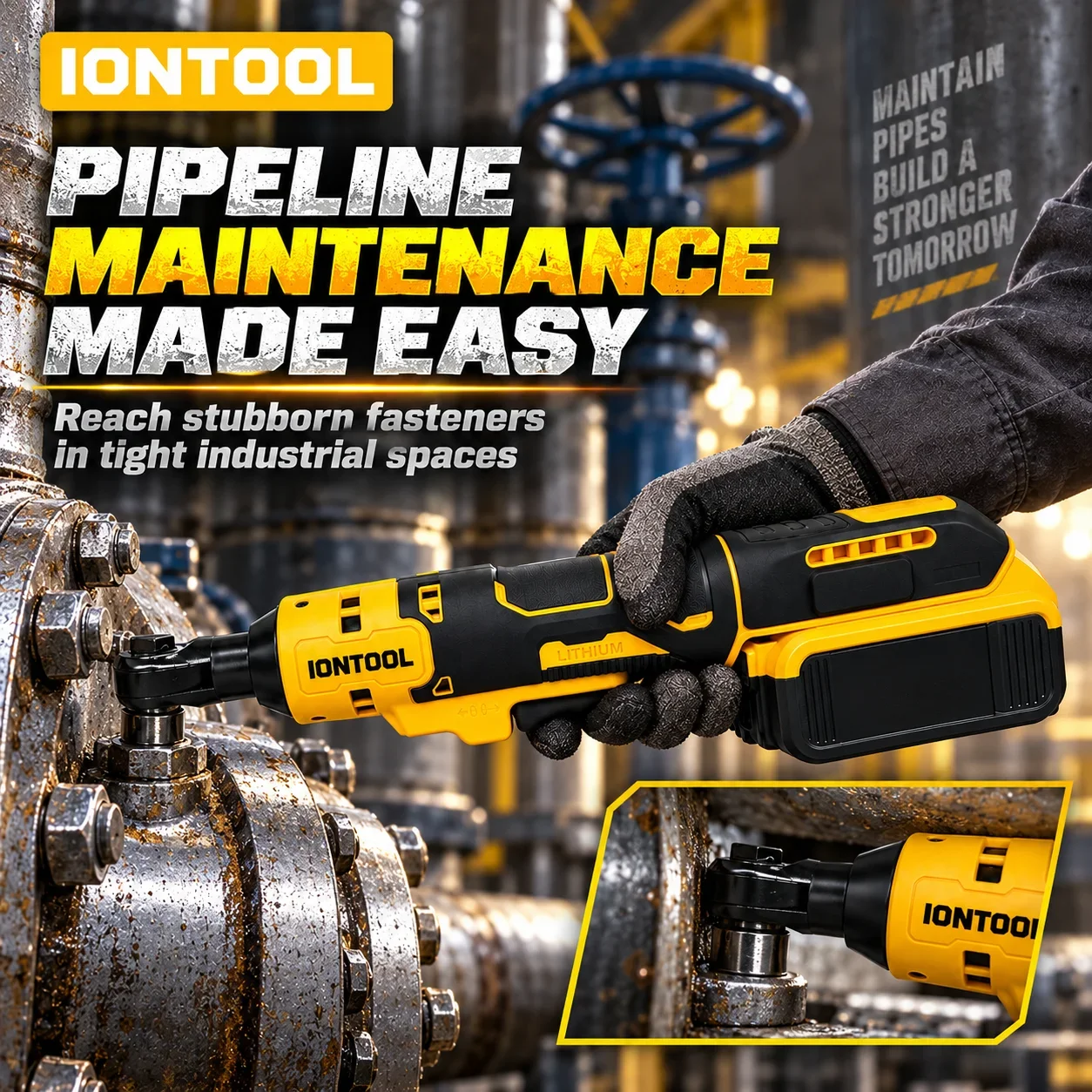 IONTOOL Portable Cordless Ratchet Wrench 120W For Plumbing Pipe Fitting and HVAC System Bolt Fixing and Panel Wiring Work