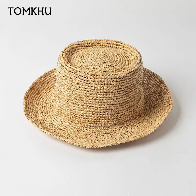 

New Summer Natural Raffia Small Brim Raffia Straw Hats For Women Simple Bucket Cap Men Fishermen The Inca Bucket Hat K Pop Cap