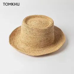 New Summer Natural Raffia Small Brim Raffia Straw Hats For Women Simple Bucket Cap Men Fishermen The Inca Bucket Hat K Pop Cap