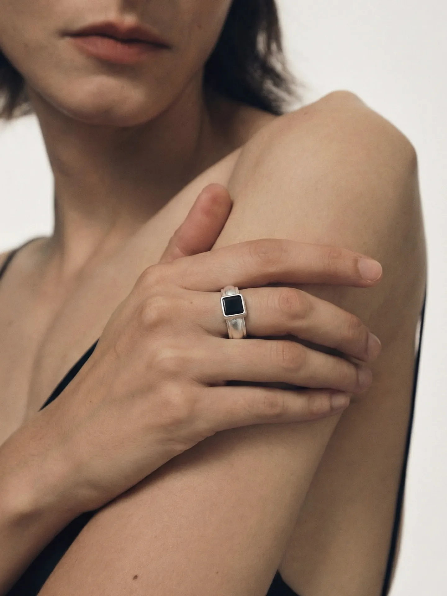 Natural Square Cut Mother Of Pearl Black Agate 925 Sterling Silver Handcrafted Ring Retro Artistic Jewelry For Men And Women
