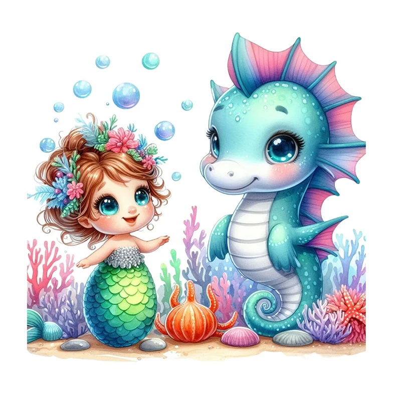 Cute Mermaid with Seahorse Sticker, Water-proof Home Wall Decal, Used for Wall, Bathroom, Cabinet, Door,Toilet, Car, Laptop