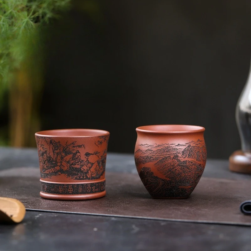 Handcrafted Yixing Zisha Cup—“Ten Thousand Miles of Rivers and Mountains” Owner's Cup—Household Teacup