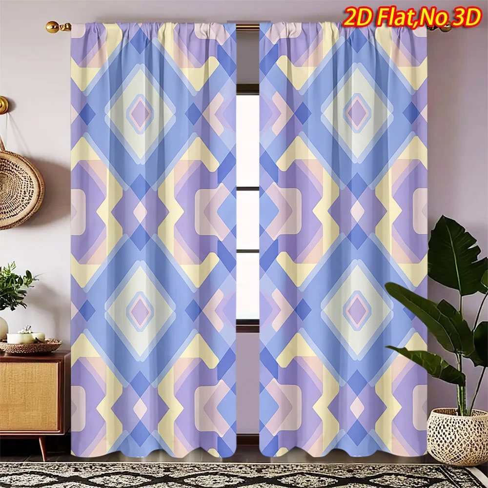 2D Flat Print Geometric Diamond Curtains Polyester Machine Washable Bedroom Living Room Kitchen Balcony Modern Decor Drapes