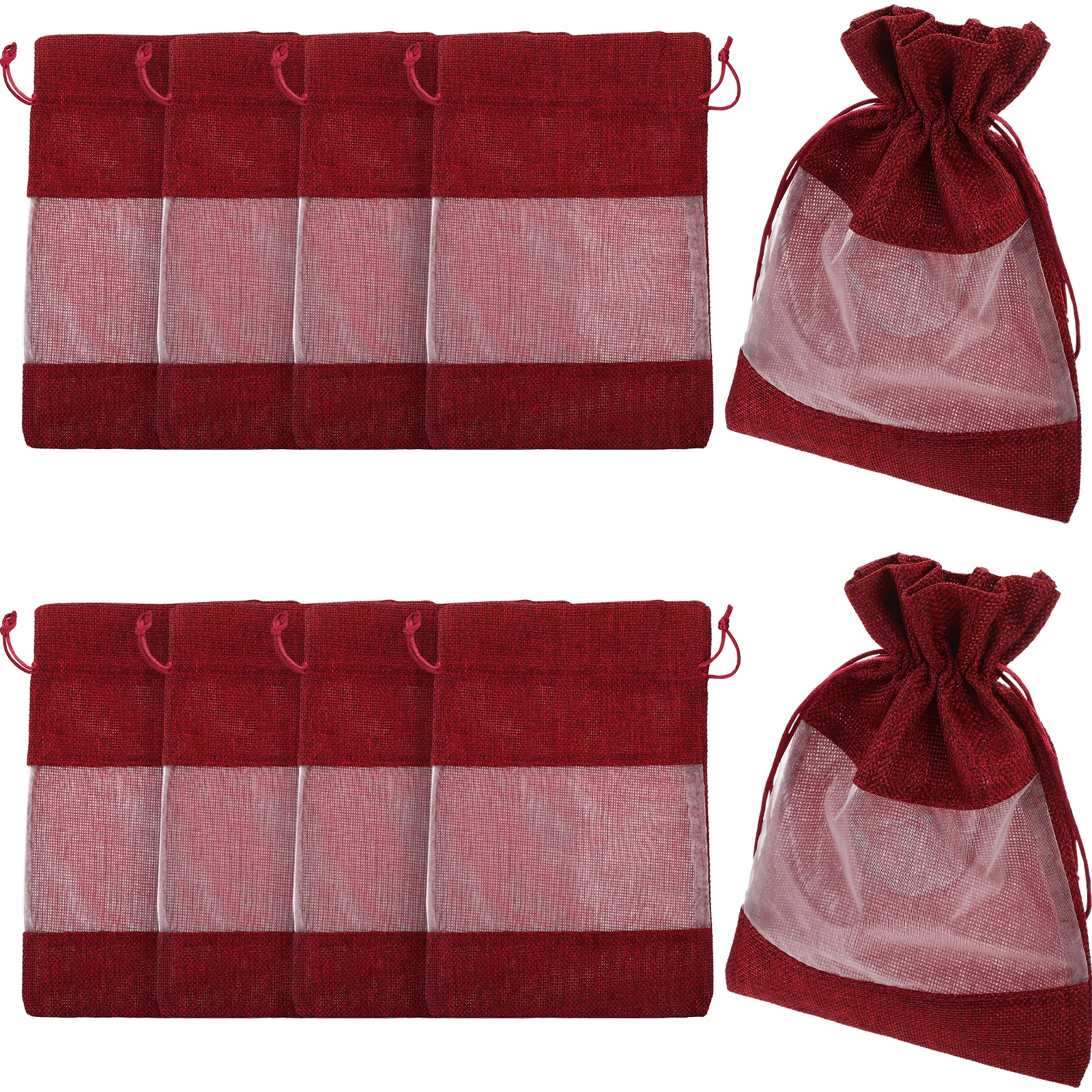 

10pcs Drawstring Bags 16x23cm Red Window Gift Pouches Burlap Drawstring Bags for Wedding Party Favor Candy Storage