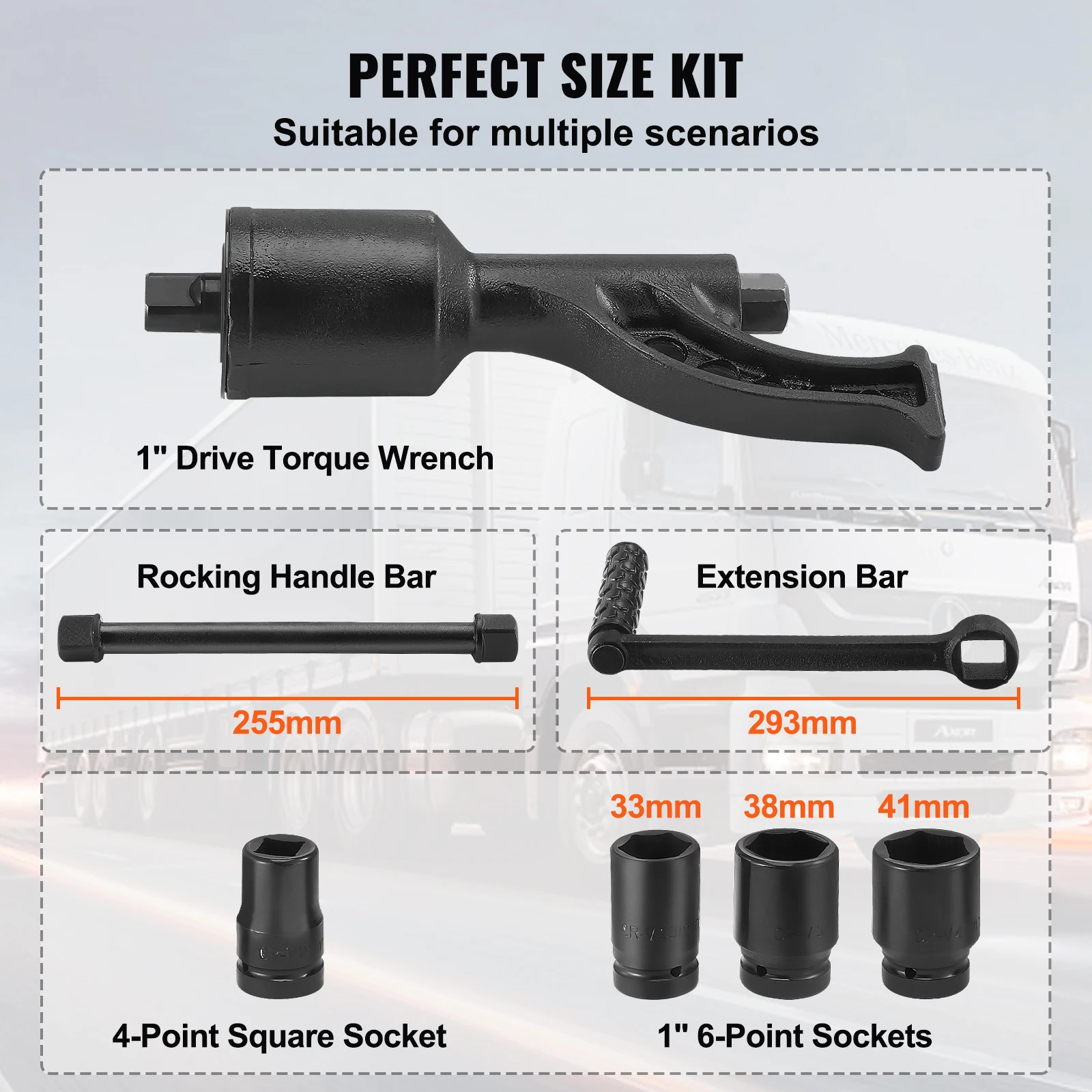 VEVOR-Chave de Torque com Estojo, Multiplicador, Drive Lug Nut, Heavy Duty, 1/4 ", 1/4", 64"