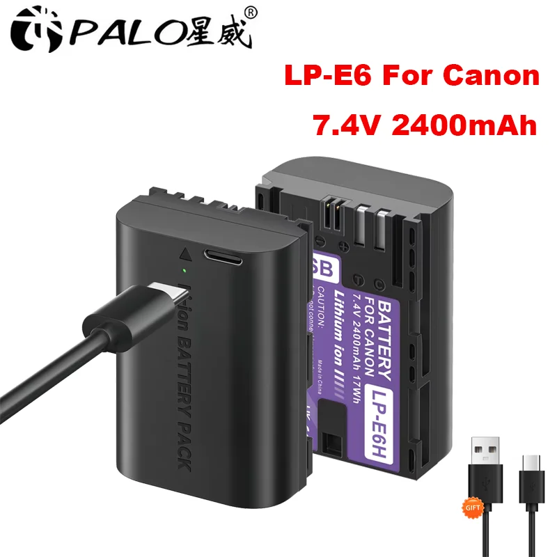 

PALO LP-E6H lp e6 LP E6 Battery Type C USB battery Port for Canon EOS R5 R6 5DS 6D 7D 60D 60Da 70D 80D 90D R6 R7 RP IV 7D Mark I